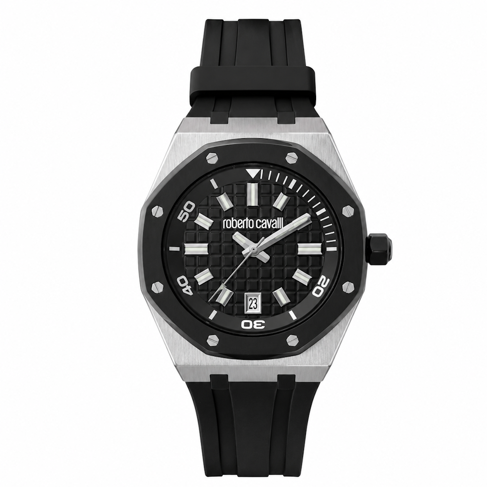 RELOGIO ROBERTO CAVALLI IMPERO BRAC. PRETA MSTR. PRETO 42X53 3H