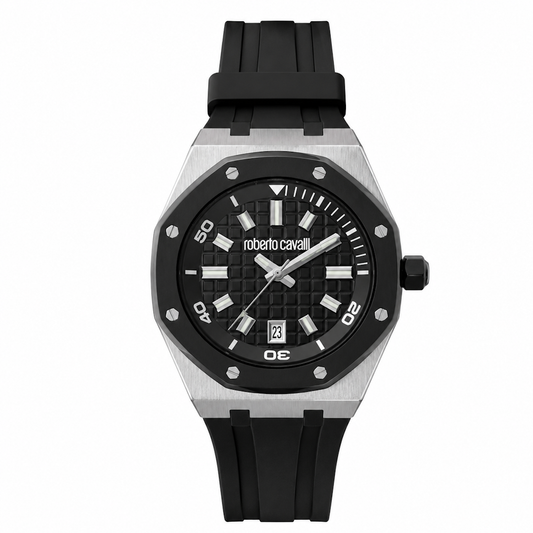 RELOGIO ROBERTO CAVALLI IMPERO BRAC. PRETA MSTR. PRETO 42X53 3H