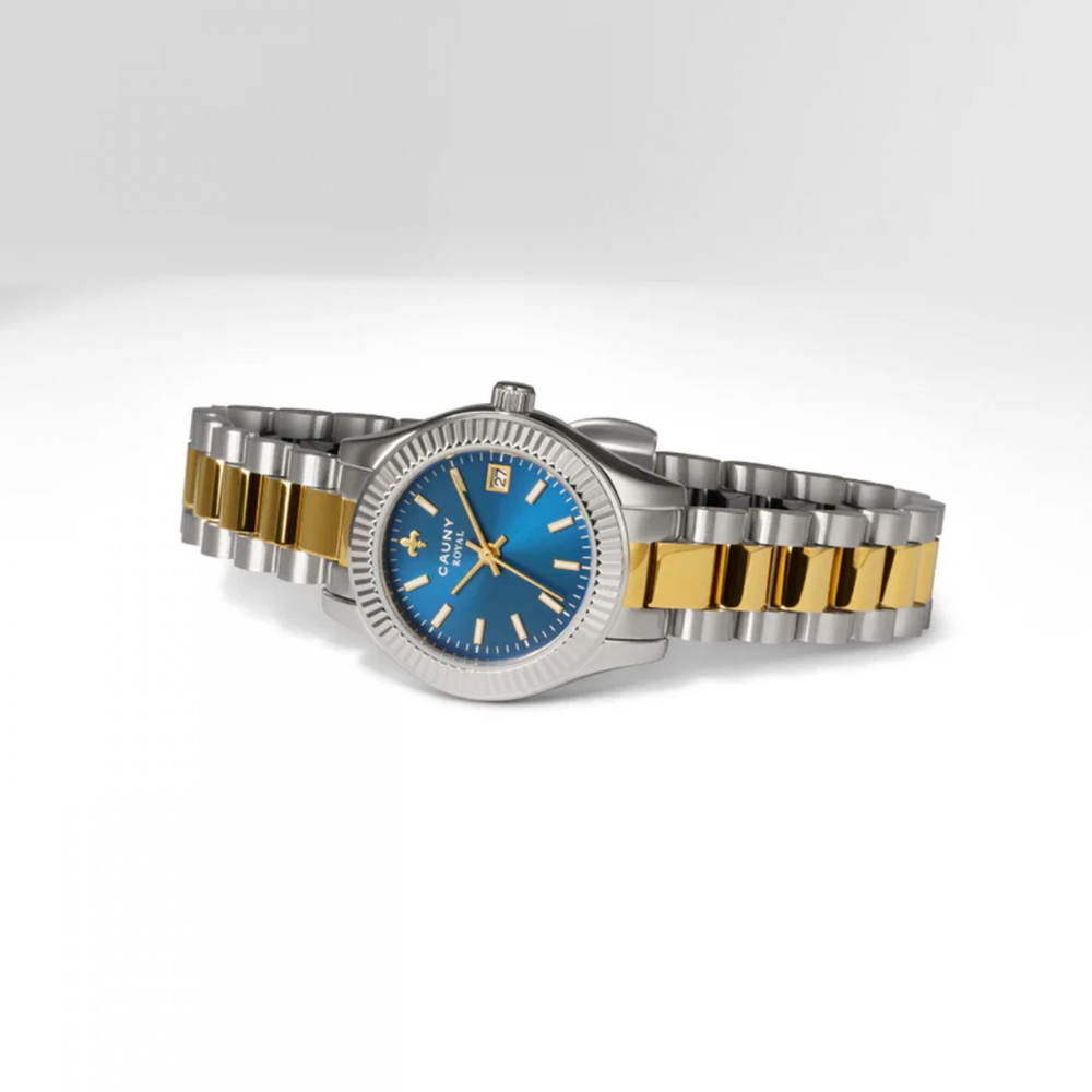 RELÓGIO CAUNY ROYAL MINI AÇO BICOLOR MOSTRADOR AZUL
