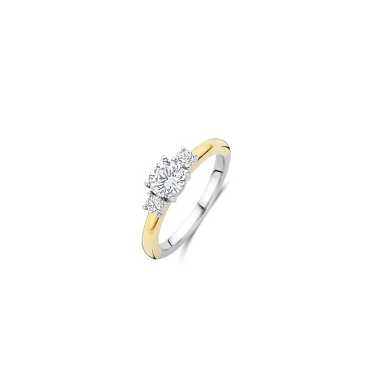 ANEL TI SENTO EM PRATA 925% BICOLOR COM ZIRCONIAS