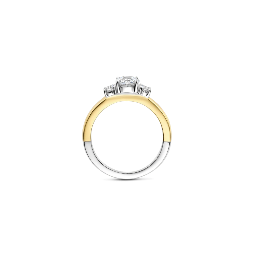 ANEL TI SENTO EM PRATA 925% BICOLOR COM ZIRCONIAS