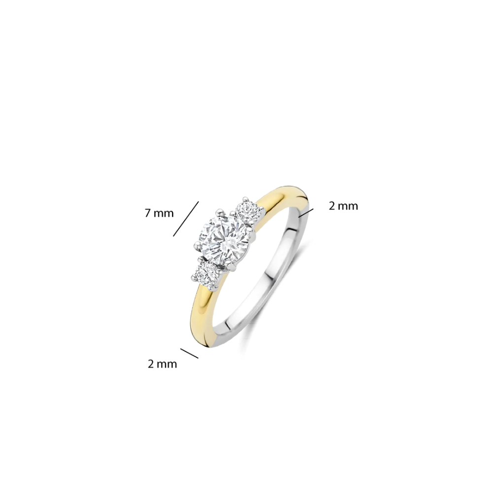 ANEL TI SENTO EM PRATA 925% BICOLOR COM ZIRCONIAS