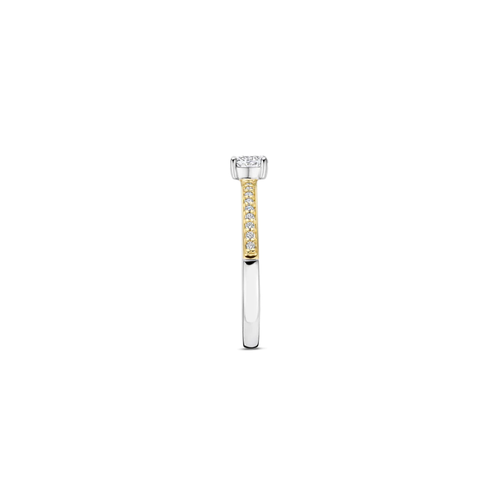 ANEL TI SENTO EM PRATA 925% BICOLOR COM ZIRCONIAS