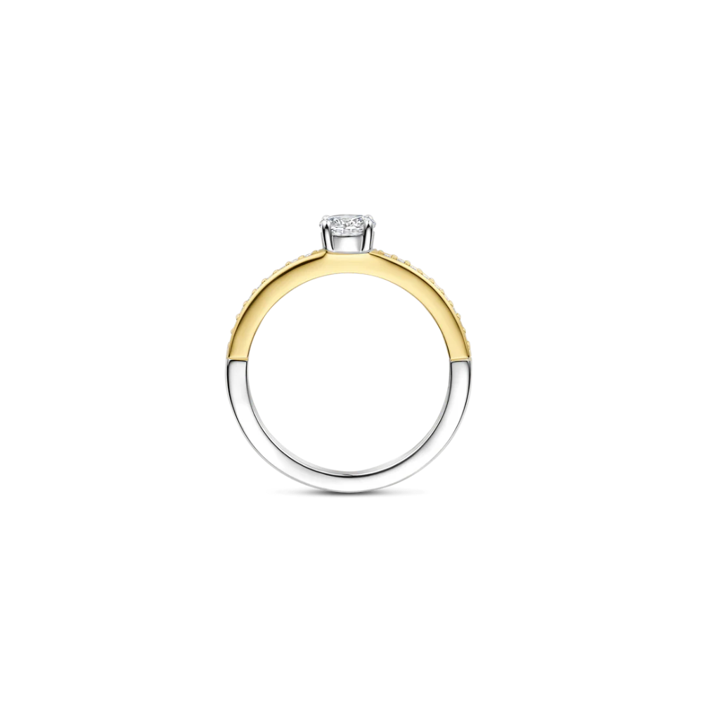 ANEL TI SENTO EM PRATA 925% BICOLOR COM ZIRCONIAS
