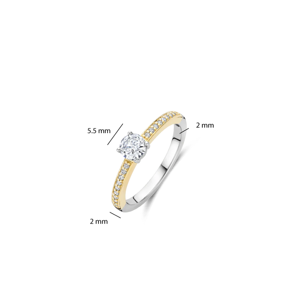 ANEL TI SENTO EM PRATA 925% BICOLOR COM ZIRCONIAS