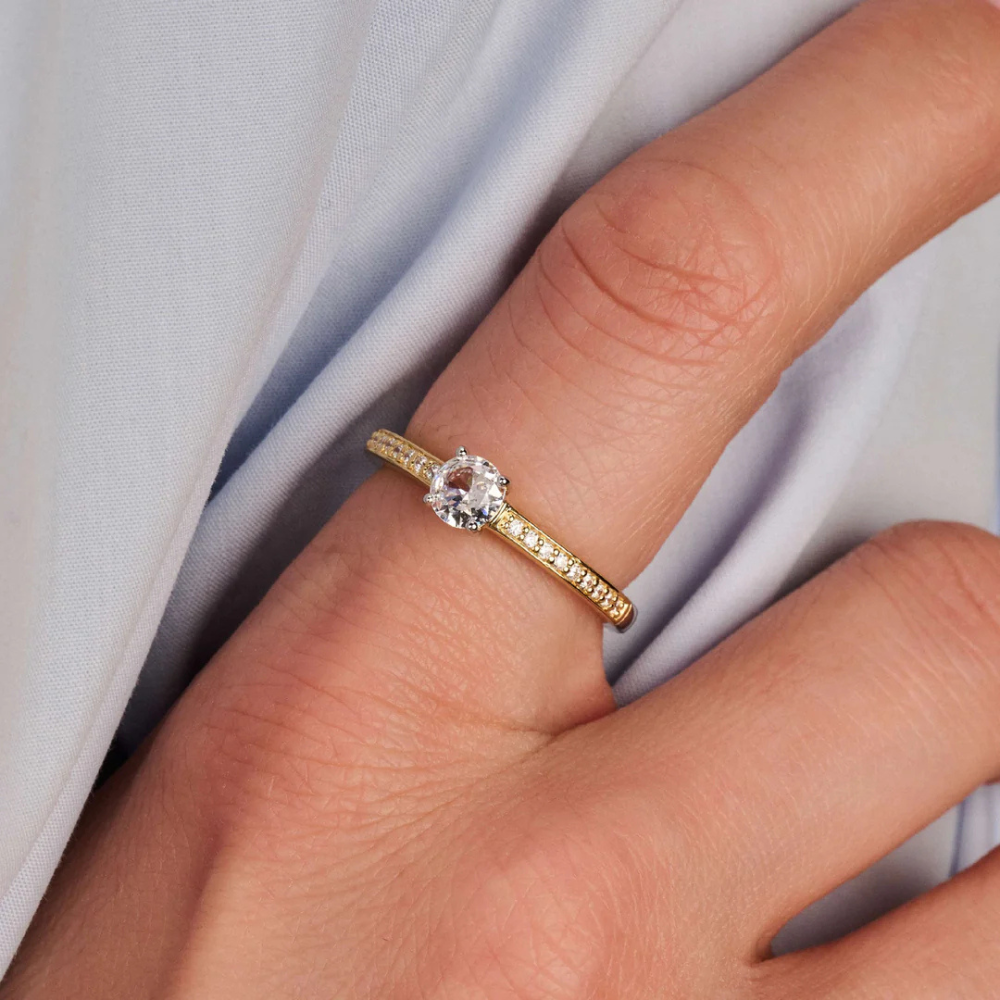 ANEL TI SENTO EM PRATA 925% BICOLOR COM ZIRCONIAS