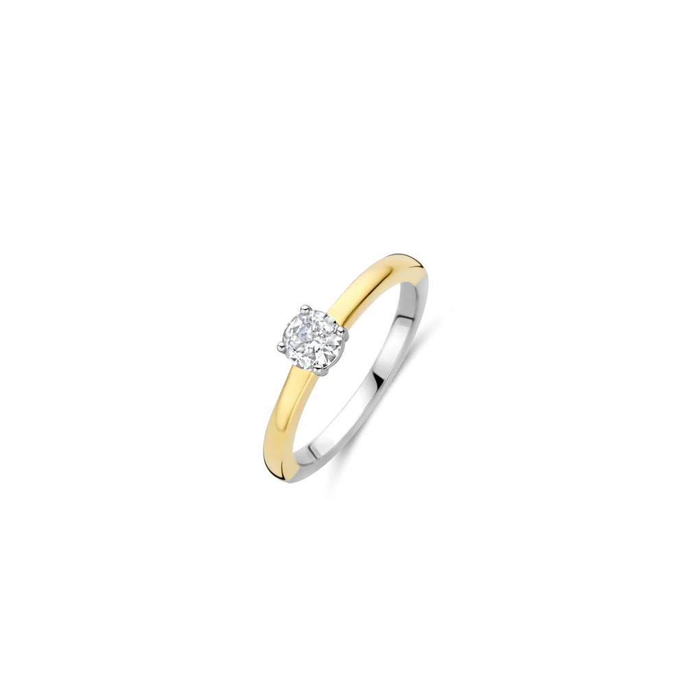 ANEL TI SENTO EM PRATA 925% BICOLOR COM ZIRCONIA
