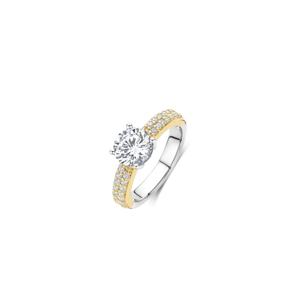 ANEL TI SENTO EM PRATA 925% BICOLOR COM ZIRCONIAS