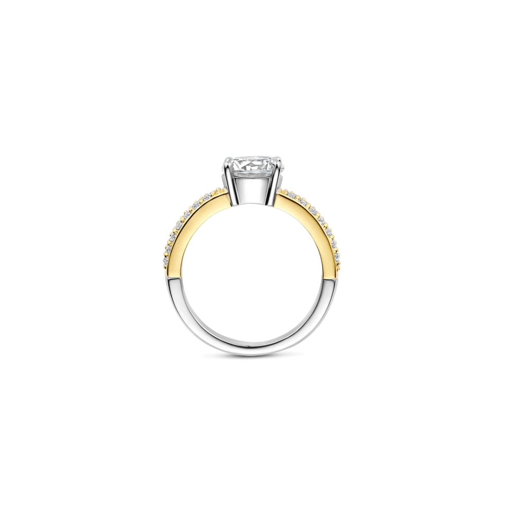 ANEL TI SENTO EM PRATA 925% BICOLOR COM ZIRCONIAS