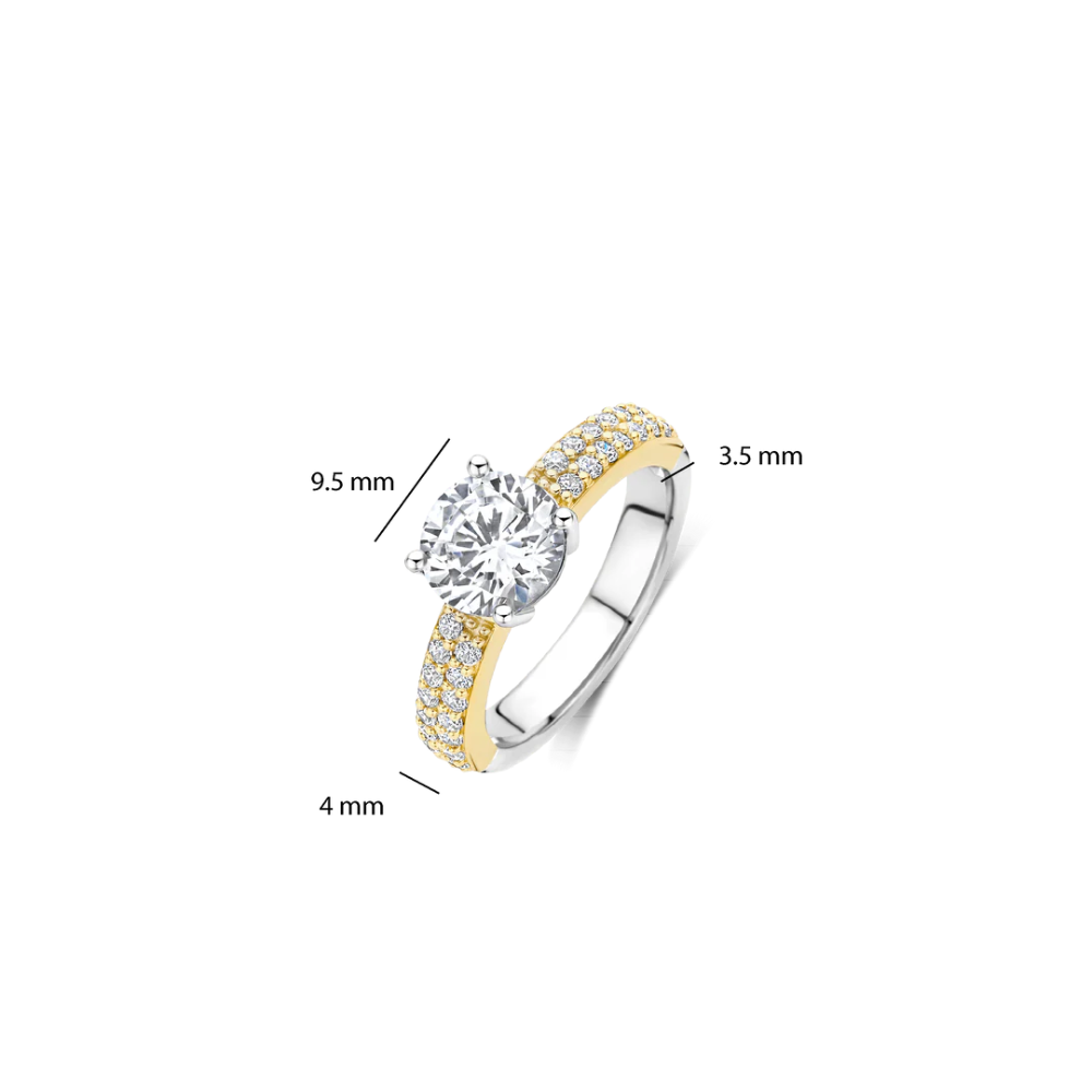 ANEL TI SENTO EM PRATA 925% BICOLOR COM ZIRCONIAS