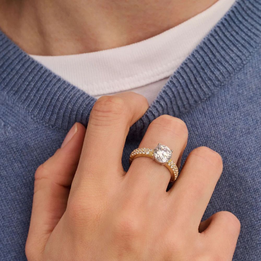 ANEL TI SENTO EM PRATA 925% BICOLOR COM ZIRCONIAS