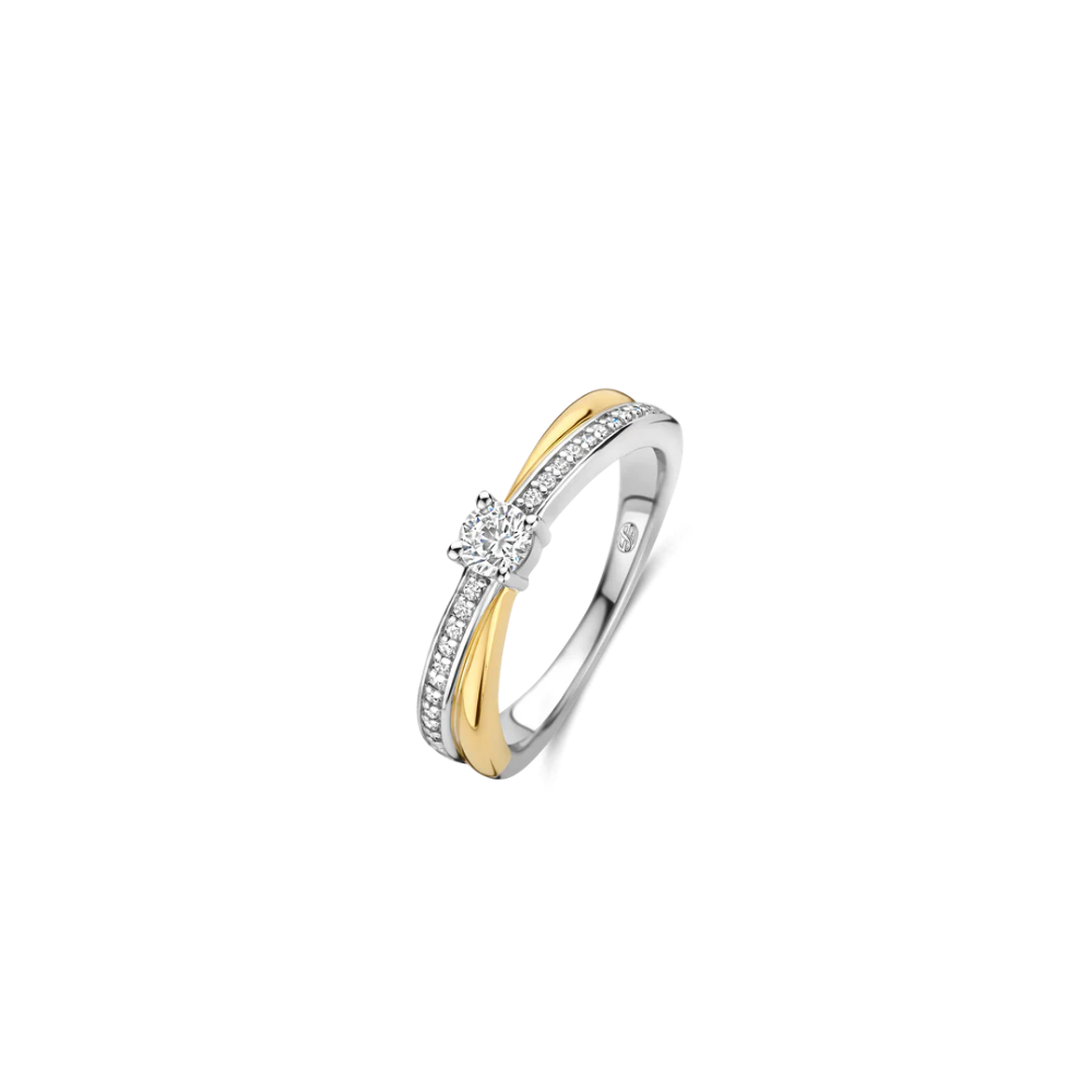 ANEL TI SENTO EM PRATA 925% BICOLOR COM ZIRCONIAS