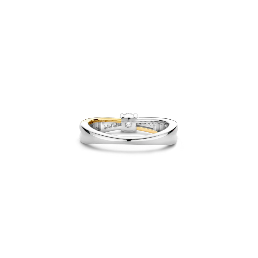 ANEL TI SENTO EM PRATA 925% BICOLOR COM ZIRCONIAS