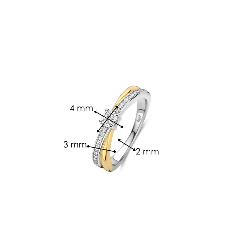 ANEL TI SENTO EM PRATA 925% BICOLOR COM ZIRCONIAS