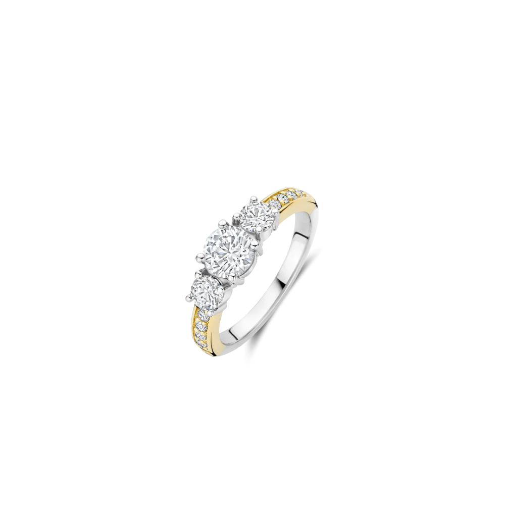 ANEL TI SENTO  EM PRATA 925% BICOLOR COM ZIRCONIAS