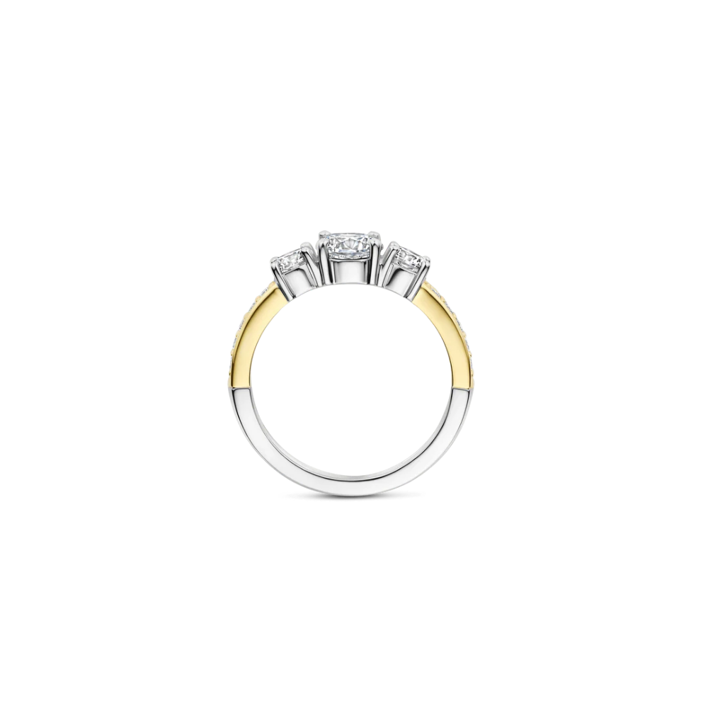 ANEL TI SENTO  EM PRATA 925% BICOLOR COM ZIRCONIAS
