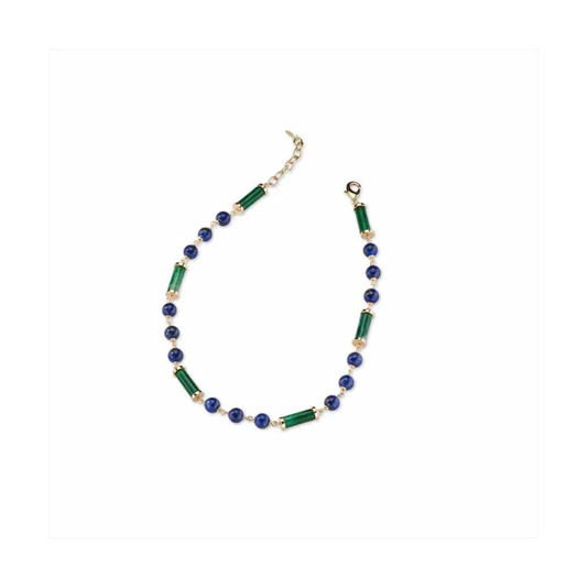 COLAR SOVRANI EM BRONZE PLAQUEADO A OURO 18K COM PEDRAS AZUL E VERDE 45+5CM