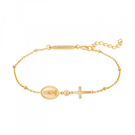 PULSEIRA UNIKE EM PRATA 925 HOPE MEDALHA NOSSA SENHORA DE FÁTIMA E CRUZ