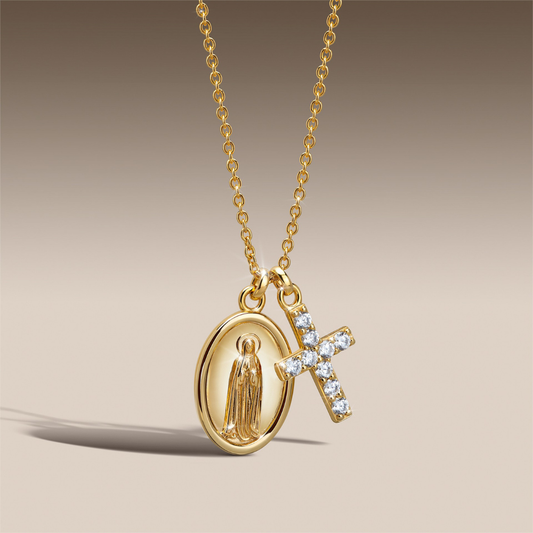 COLAR UNIKE EM PRATA 925 HOPE MEDALHA NOSSA SENHORA DE FÁTIMA E CURZ