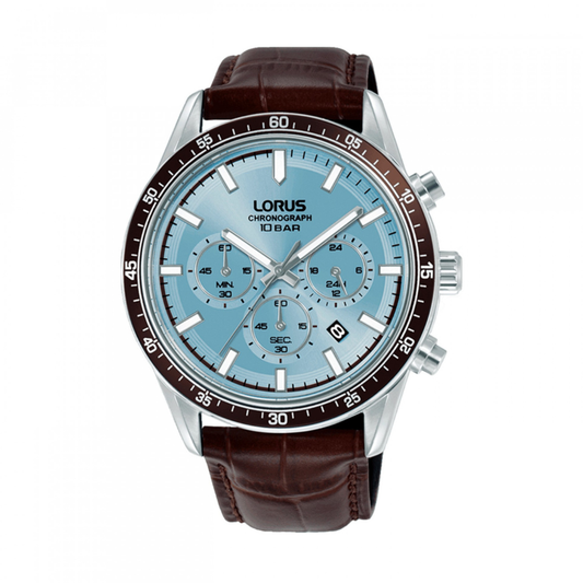 RELOGIO LORUS SPORTS CRONÓGRAFO AZUL BÉBÉ PELE CASTANHA
