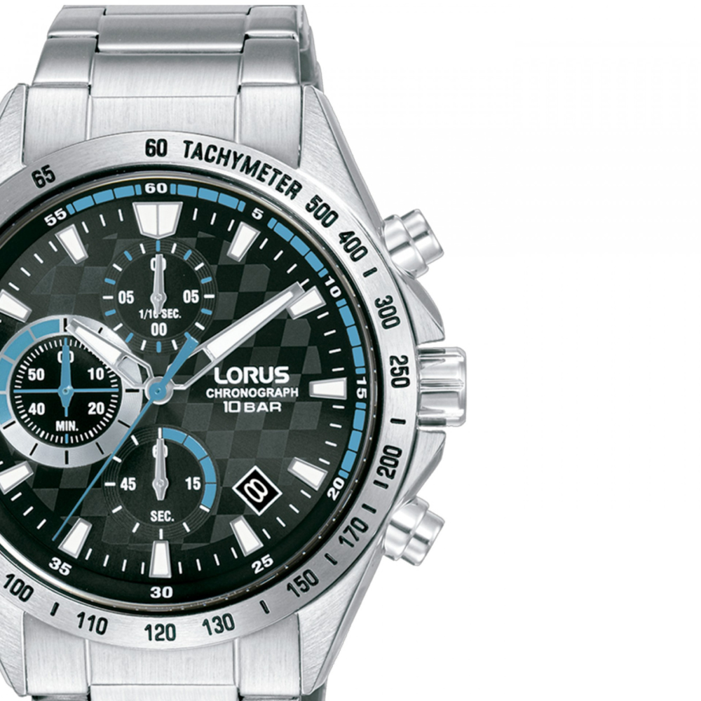 RELOGIO LORUS SPORTS CRONÓGRAFO PRETO DET. ZUL