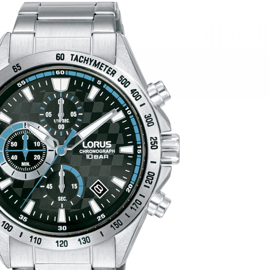 RELOGIO LORUS SPORTS CRONÓGRAFO PRETO DET. ZUL