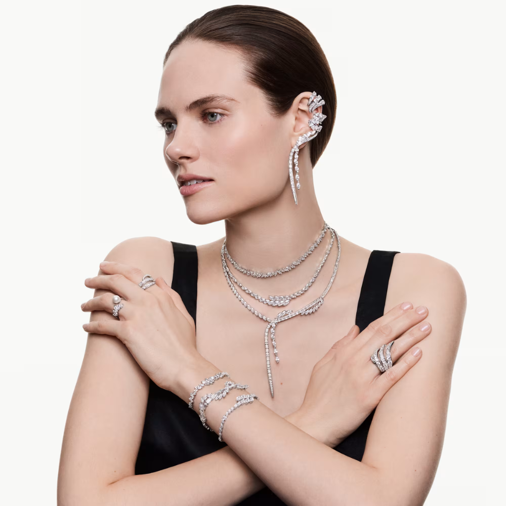 Colar Swarovski Mesmera Lapidação Marquesa, Branco, Lacado a ródio