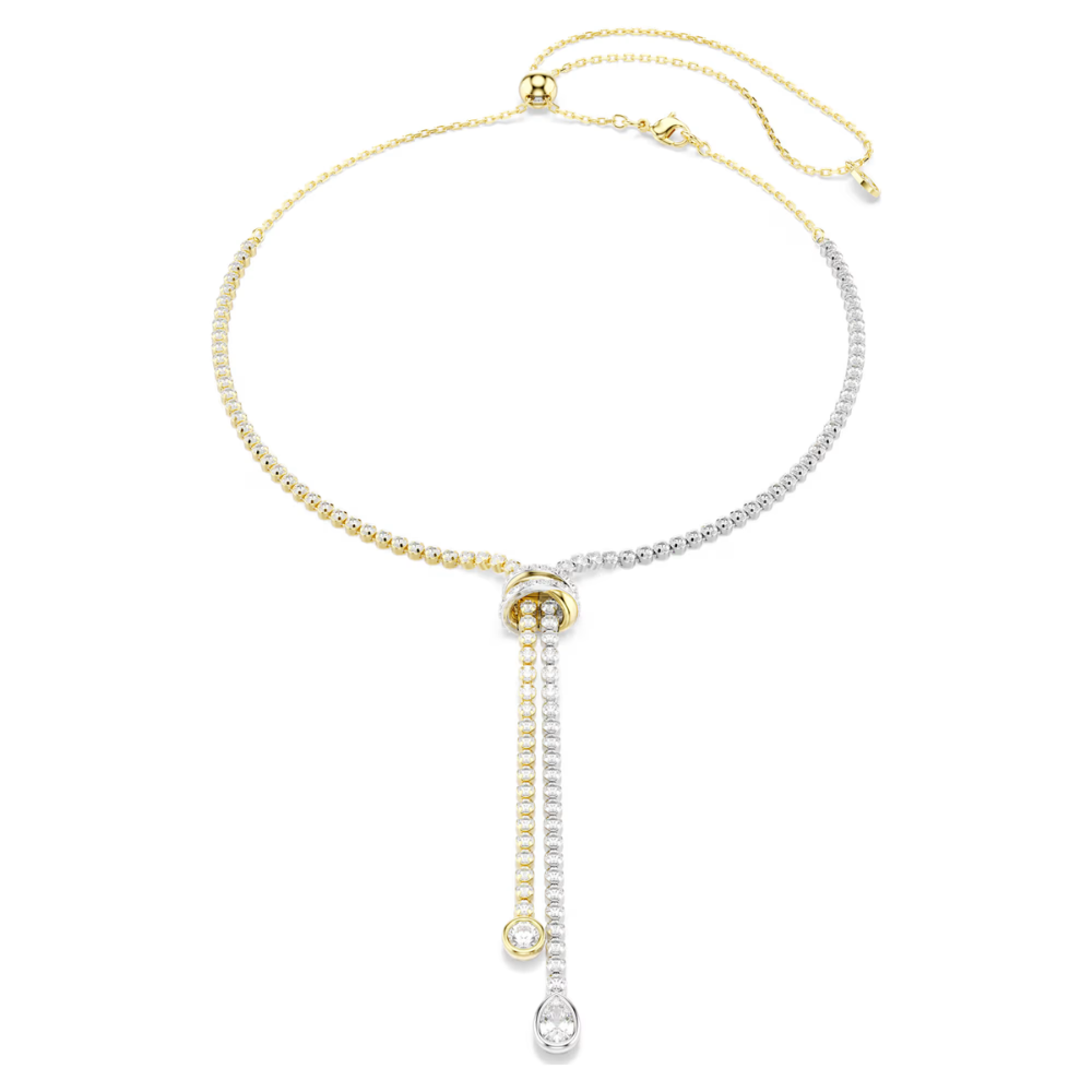 Colar Swarovski Y Hyperbola Lapidação redonda, Nó, Branco, Acabamento de combinação de metais