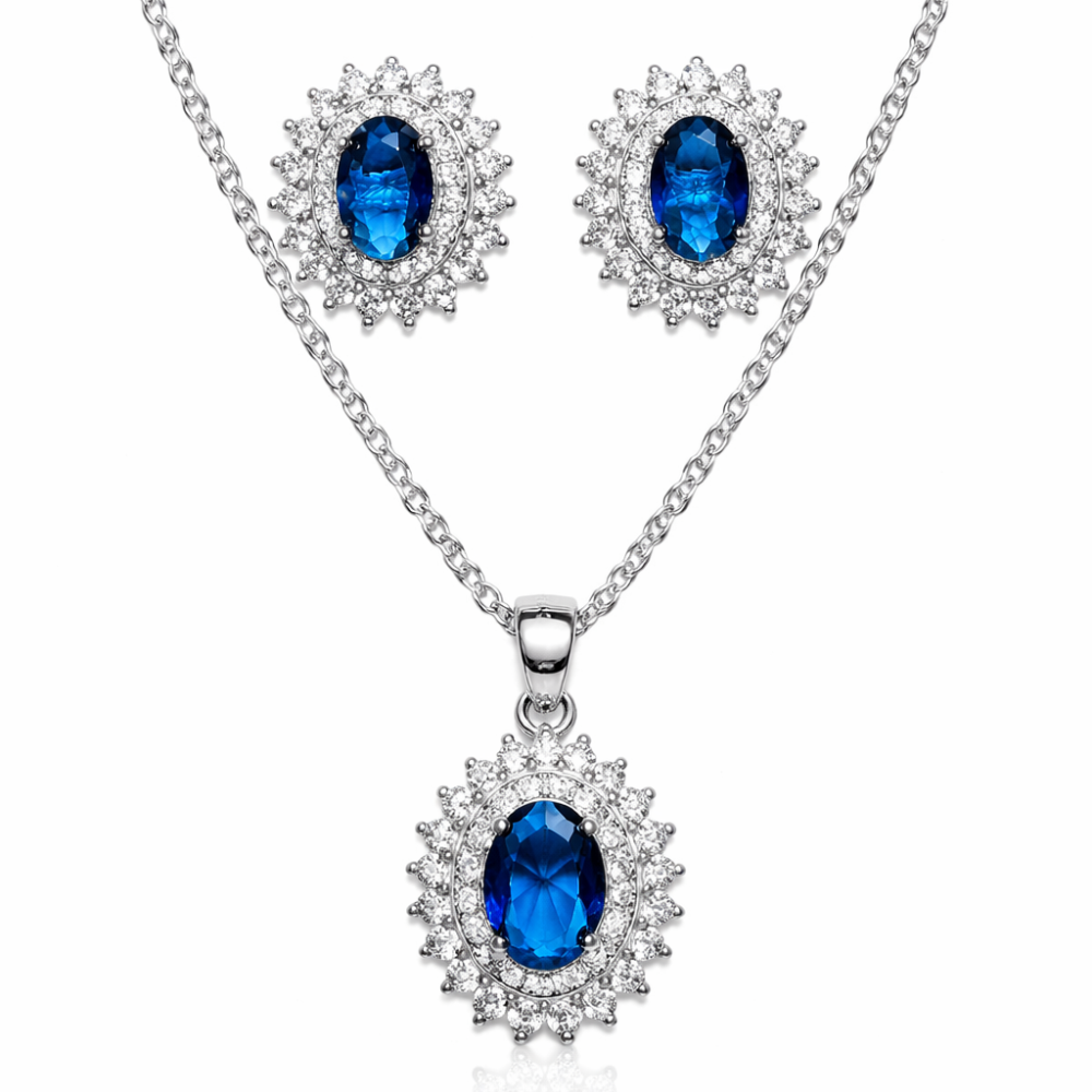 CONJUNTO BRINCOS E COLAR EM PRATA 925 COM ZIRCONIAS