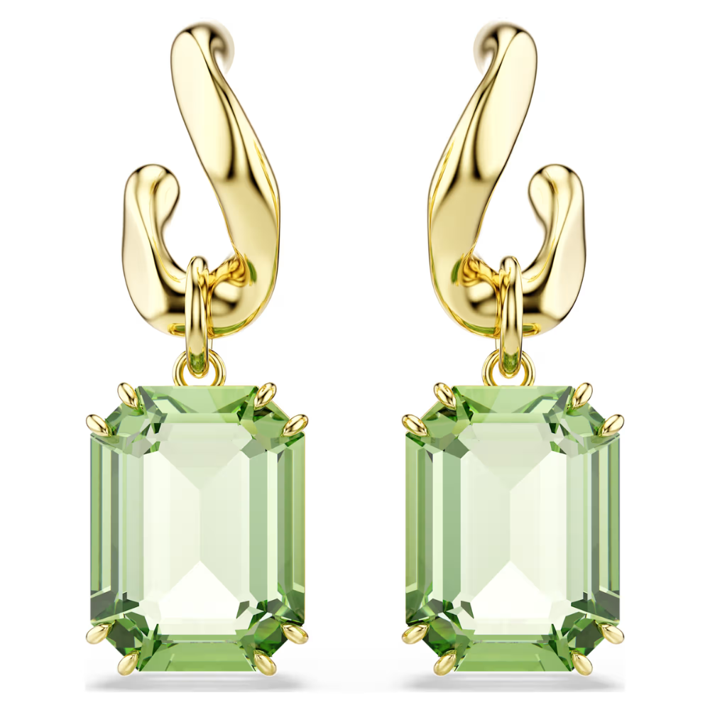 Brincos Swarovski compridos Millenia Lapidação octogonal, Verde, Acabamento em ouro de 18 quilates