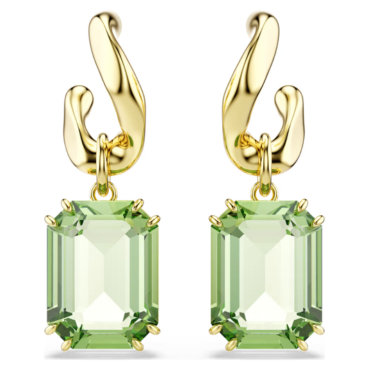 Brincos Swarovski compridos Millenia Lapidação octogonal, Verde, Acabamento em ouro de 18 quilates