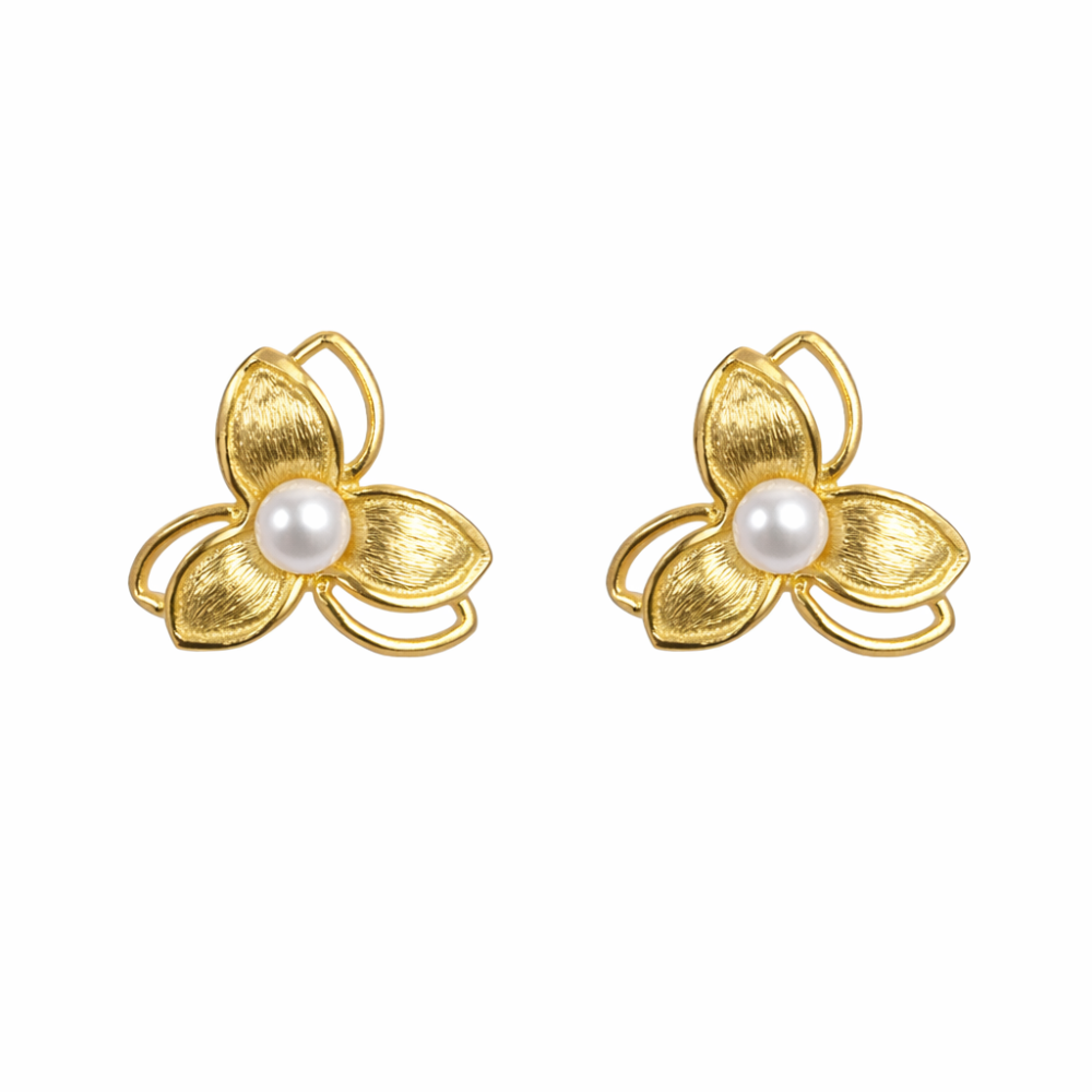 BRINCO EM PRATA 925 FLOR COM PEROLA AO CENTRO