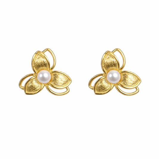 BRINCO EM PRATA 925 FLOR COM PEROLA AO CENTRO