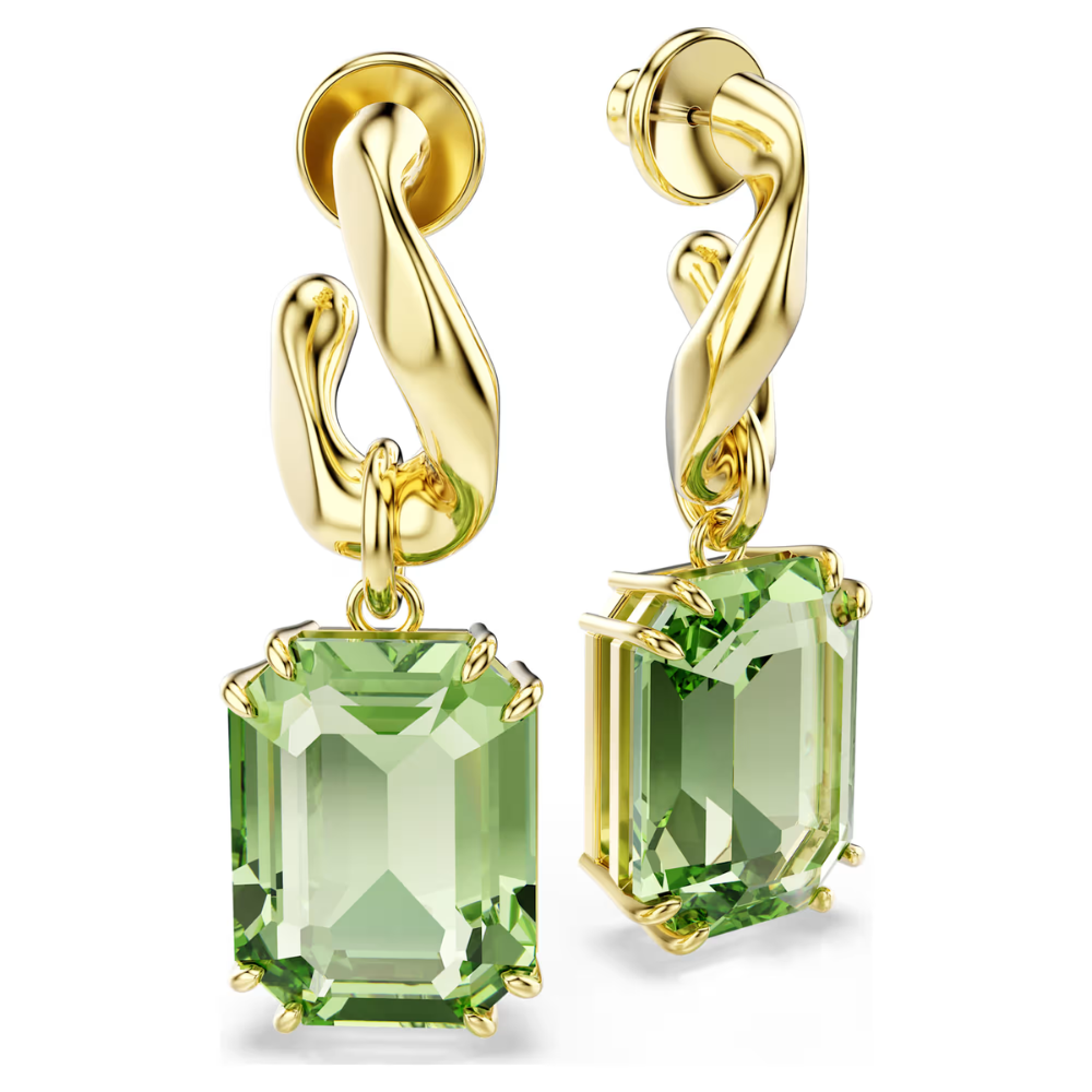 Brincos Swarovski compridos Millenia Lapidação octogonal, Verde, Acabamento em ouro de 18 quilates