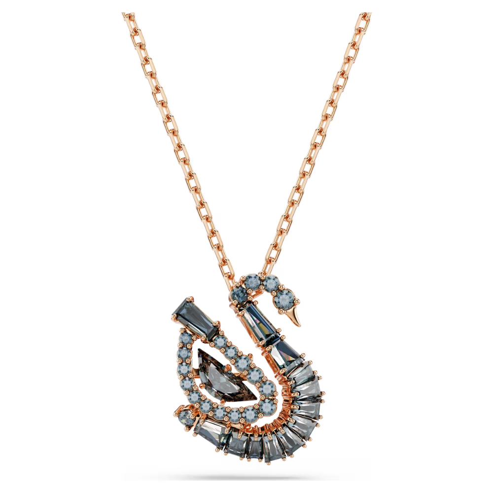 Pingente Swarovski Swan Combinação de lapidações, Cisne, Preto, Acabamento em ouro rosa de 18 quilates