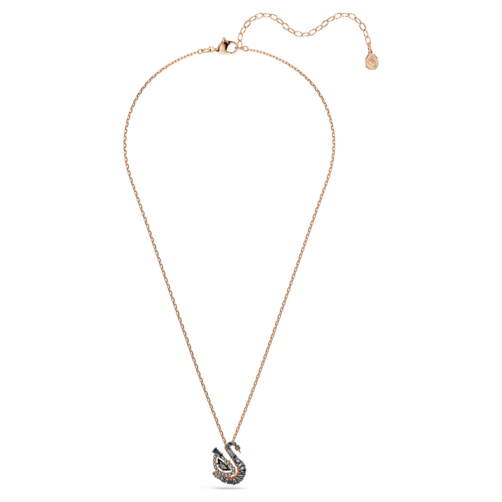 Pingente Swarovski Swan Combinação de lapidações, Cisne, Preto, Acabamento em ouro rosa de 18 quilates