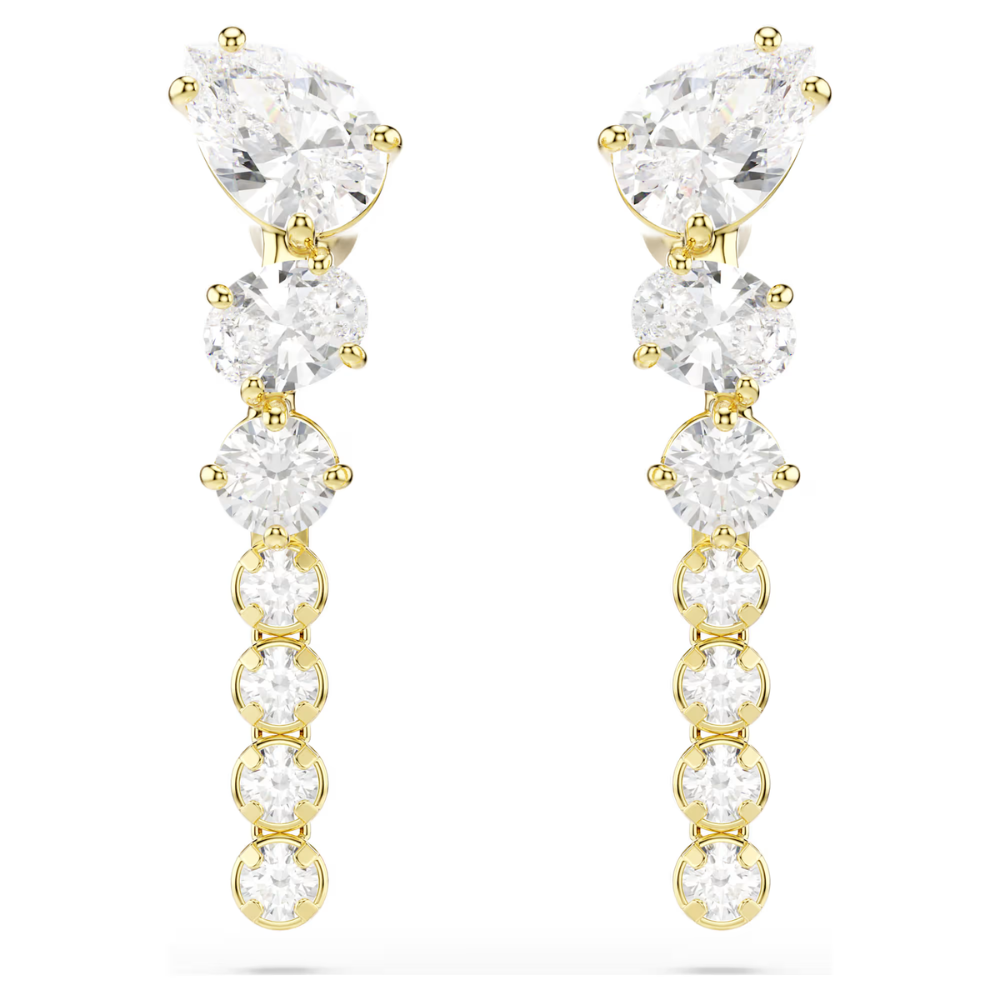 Brincos Swarovski compridos Mesmera Combinação de lapidações, Branco, Acabamento em ouro de 18 quilates