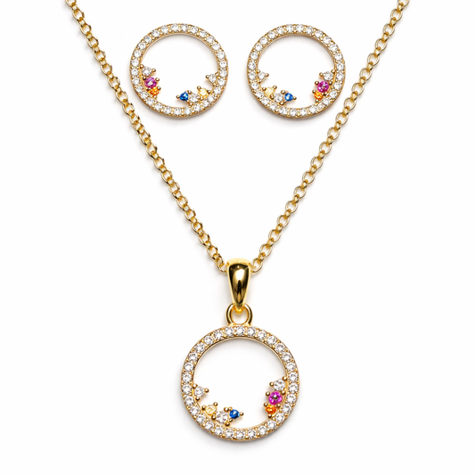 CONJUNTO BRINCOS E COLAR EM PRATA 925 COM ZIRCÓNIAS