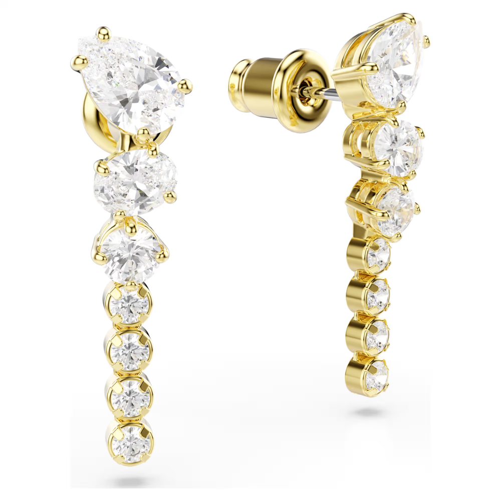 Brincos Swarovski compridos Mesmera Combinação de lapidações, Branco, Acabamento em ouro de 18 quilates