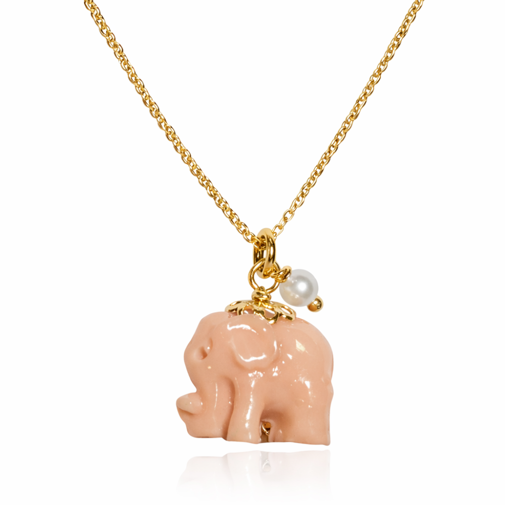 COLAR EM PRATA 925 ELEFANTE ROSA COM PEROLA