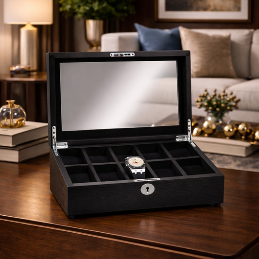 Caixa para 10 relógio madeira preta