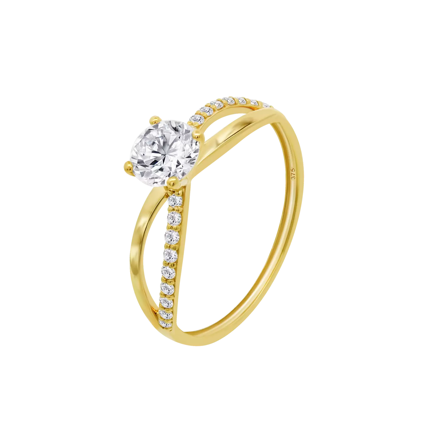 ANEL EM OURO 9K 375% C/ ZIRCONIAS