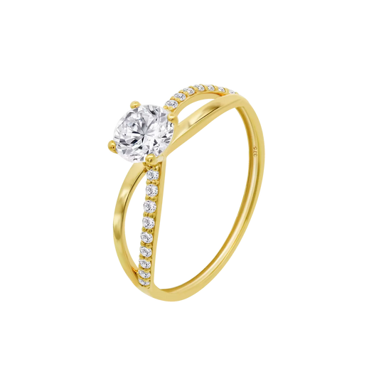 ANEL EM OURO 9K 375% C/ ZIRCONIAS