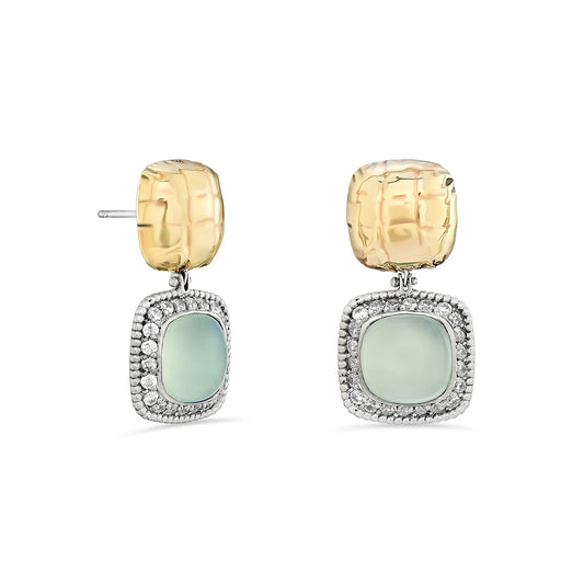 BRINCOS GÜMÜS EM PRATA 925% 9,4GR E OURO 375% 0,85GR C/PEDRA AZUL E ZIRCONIAS