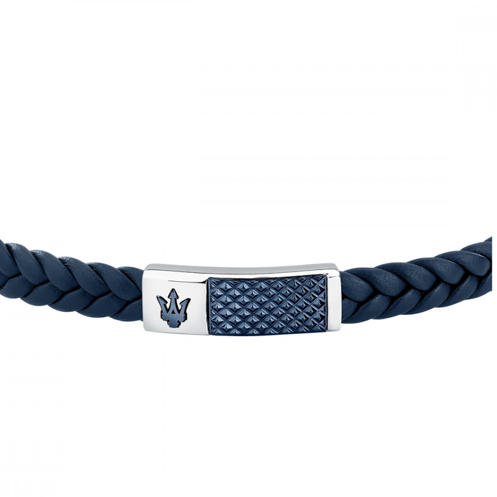 PULSEIRA MASERATI EM AÇO E PELE AZUL "JM4249IK01"