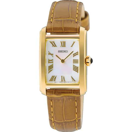RELOGIO SEIKO SWR100P1 SENHORA DOURADO COM BRACELETE EM PELE
