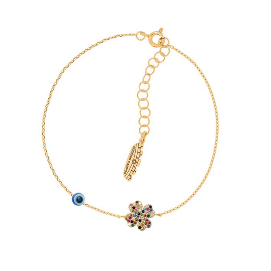 Pulseira Mulher Eugénio Campos Rainbow Lucky Clover Dourada Jóia Solidária ( Sem olho Turco )