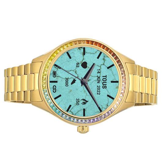 Relógio Tous smartwatch T- Shine Connect com bracelete em aço dourado com zircónias Multicor