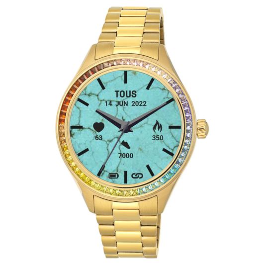 Relógio Tous smartwatch T- Shine Connect com bracelete em aço dourado com zircónias Multicor