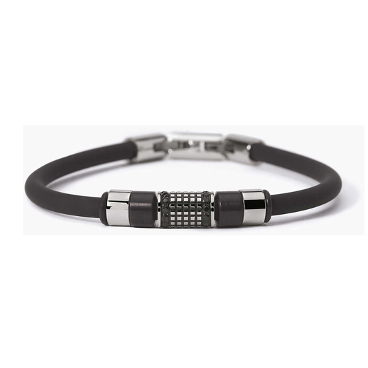 PULSEIRA 2JEWELS EM AÇO E PELE PRETA